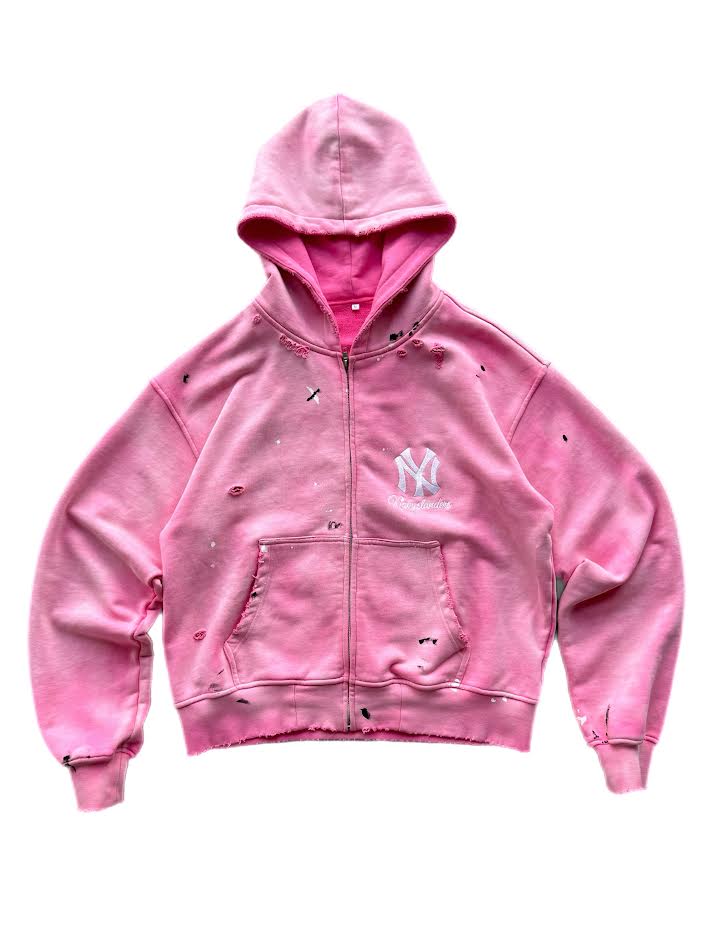 NY Distressed Hoodie "Pink"